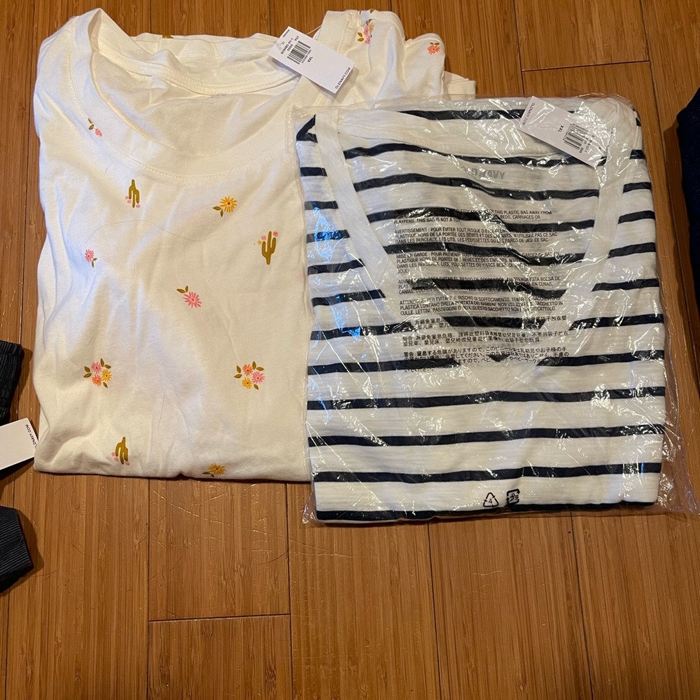 TWO SHIRTS NET White and Navy Striped Shirt; Cactus
